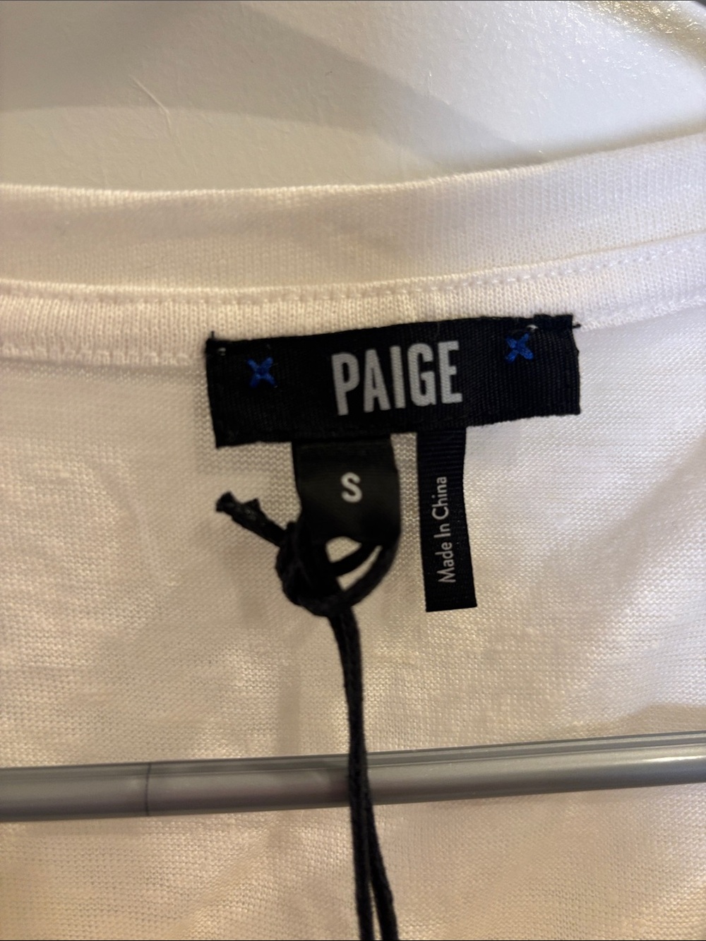 PAIGE Linen Lace Detail Short Sleeve Top White Size Small NWT - Picture 2 of 5